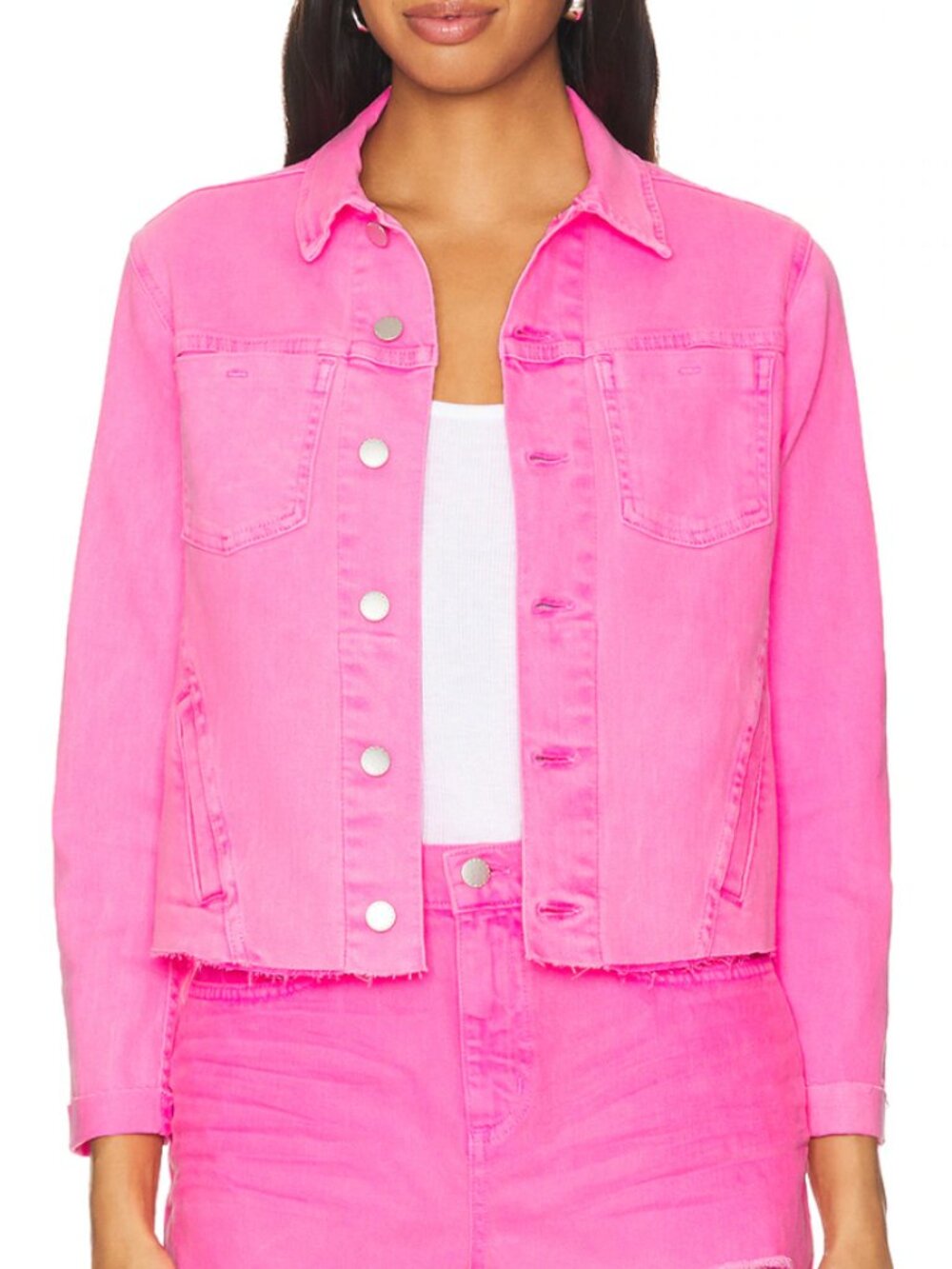 L'AGENCE Janelle Slim Jean Jacket Size Large Shocking Pink